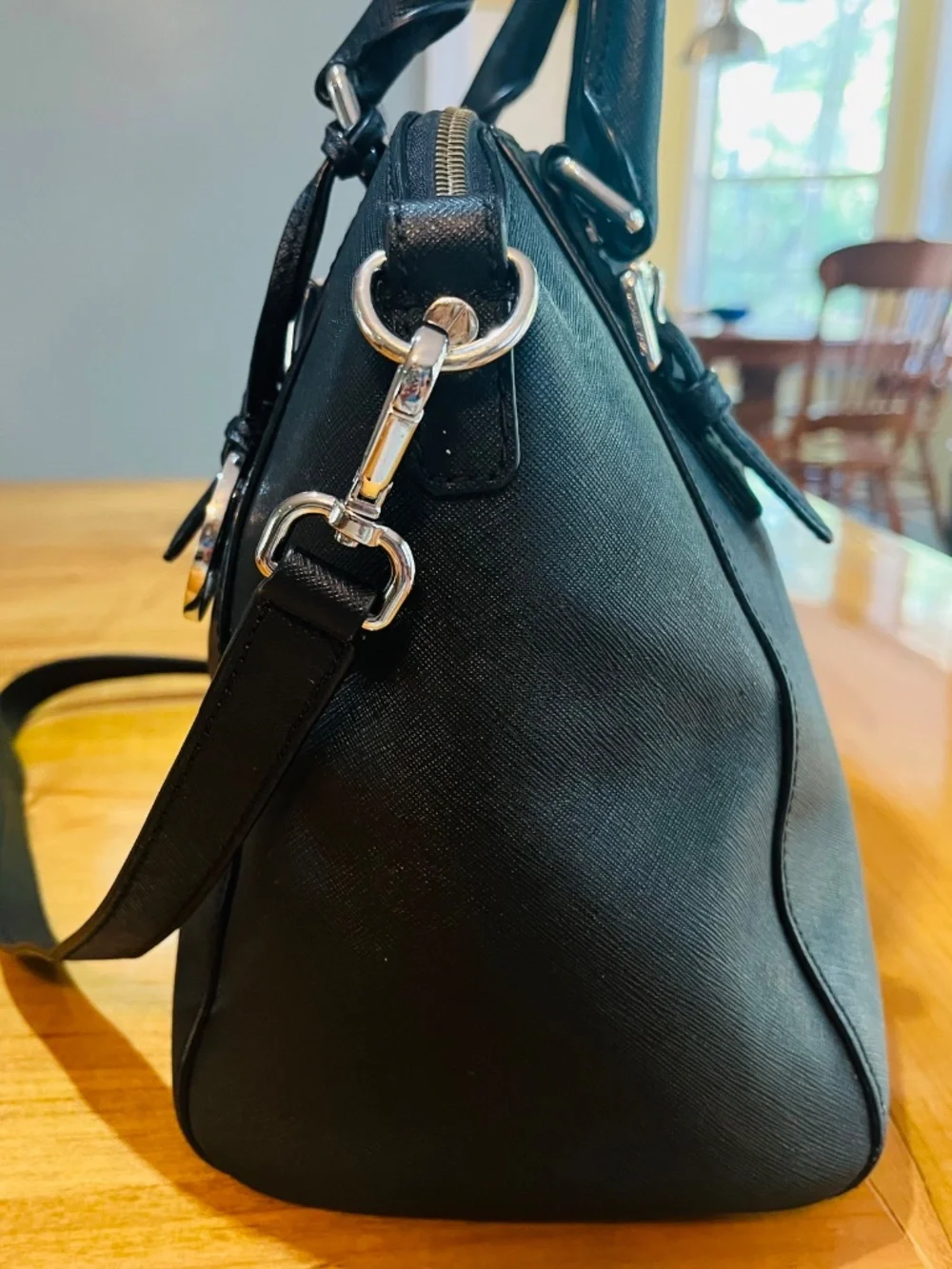 Michael Kors Black Large Saffiano Leather Satchel Silver with Black Wallet